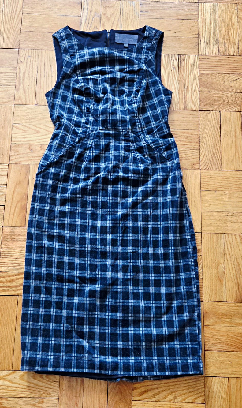 Sunday In Brooklyn Sz 2 Black Gray Blue Plaid Sheath Dress Square Neck Lined Zip